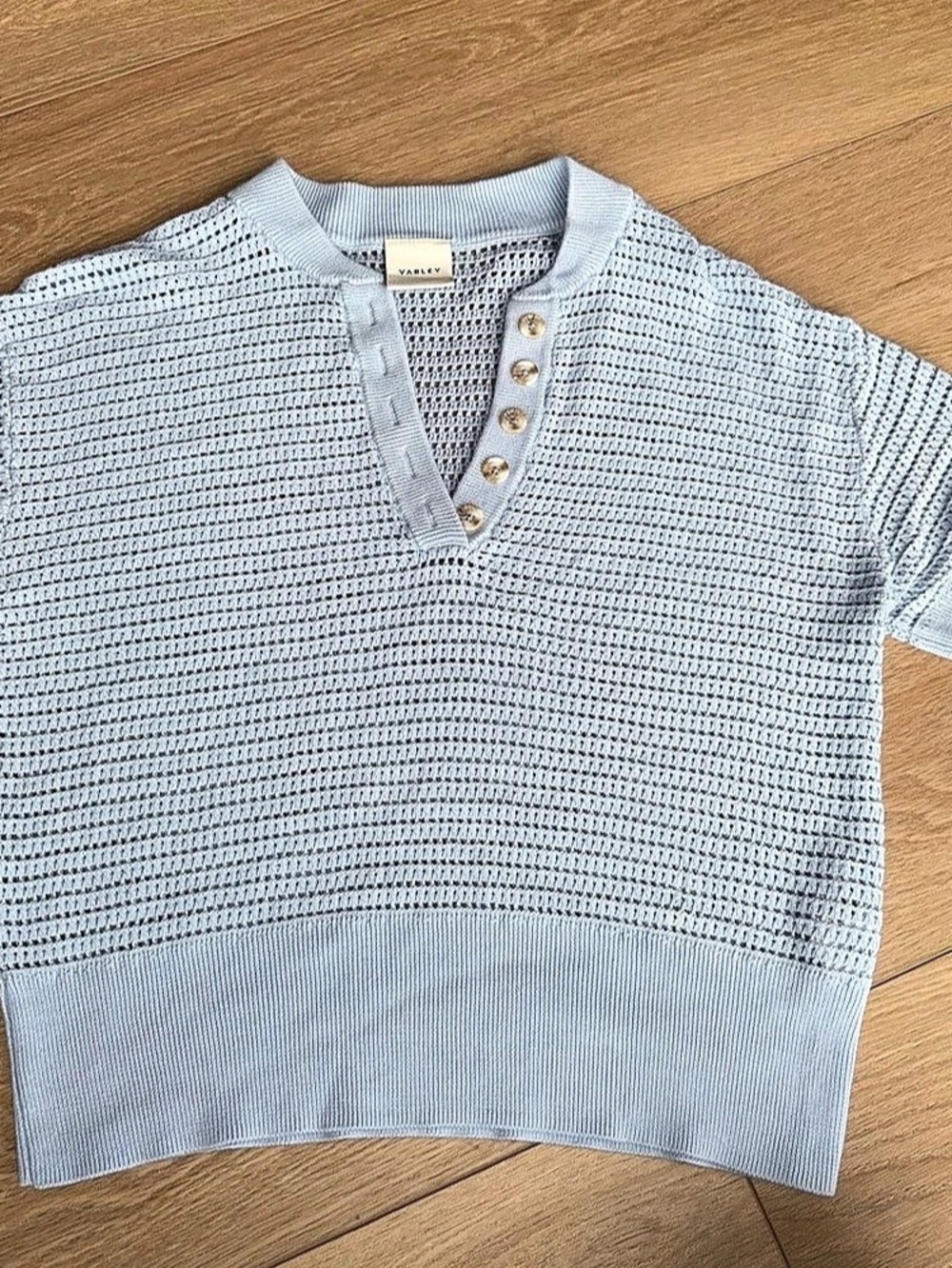 Varley The Callie Knit Top Short Sleeve in Blue